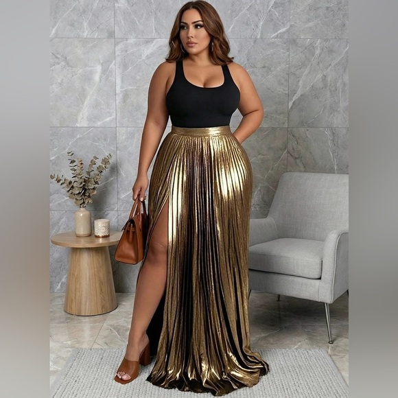 SHEIN Dresses & Skirts - SHEIN Elegant Gold Pleated Skirt